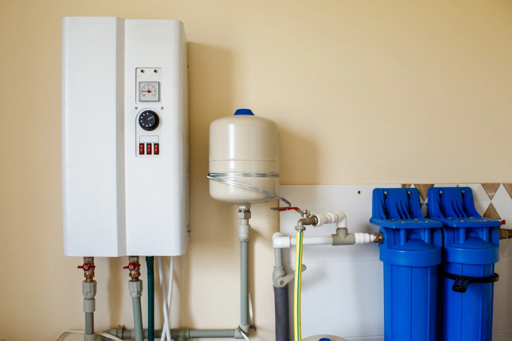 new modern boiler for heating water indoor with daylight